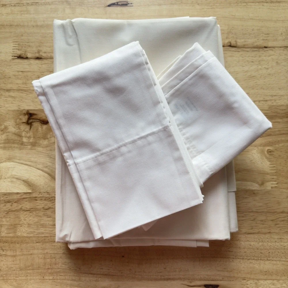VTG Fabric Design KING Sheets-Cases Flat, 2 Pillowcases, Bone, Cotton Blend‎ NOS